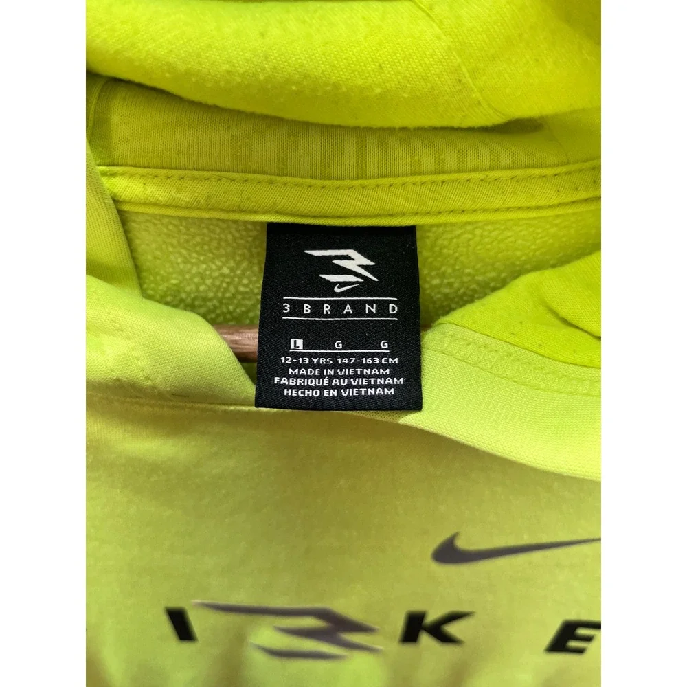 Nike 3 Brand Hoodie Boys Large Neon‎ Yellow Dri-FIT Russell Wilson 3386